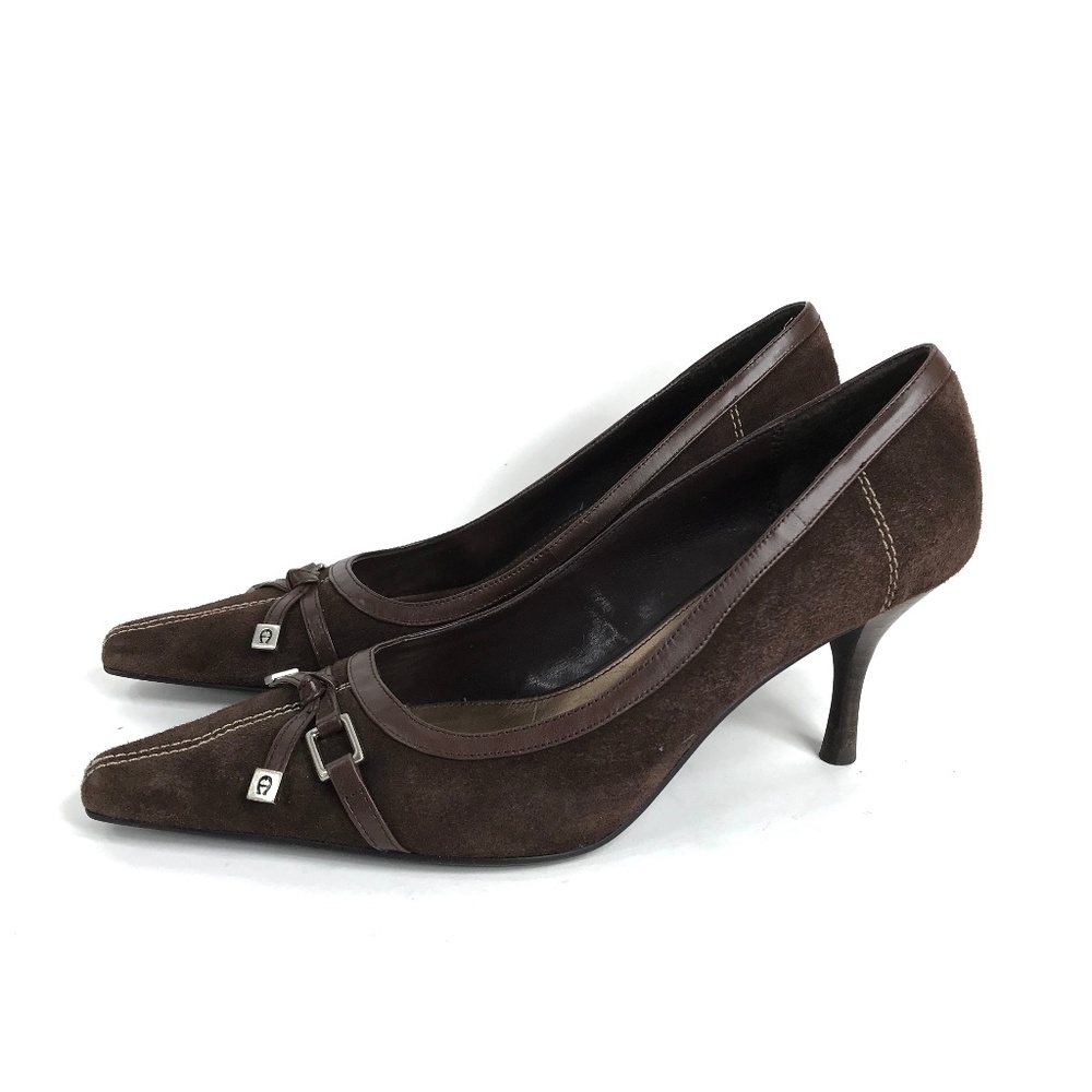 Etienne Aigner Brown Suede Kitten Pumps